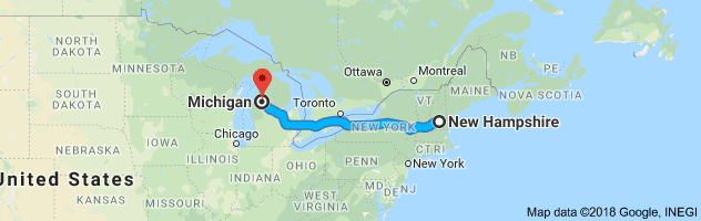 New Hampshire to Michigan Auto Transport Route