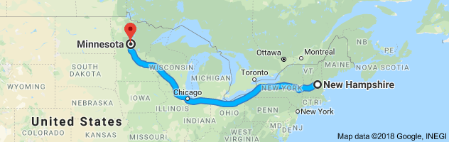 New Hampshire to Minnesota Auto Transport Route
