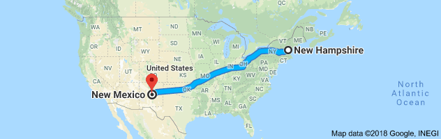 New Hampshire to New Mexico Auto Transport Route