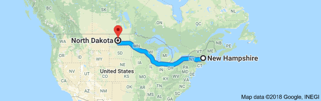 New Hampshire to North Dakota Auto Transport Route