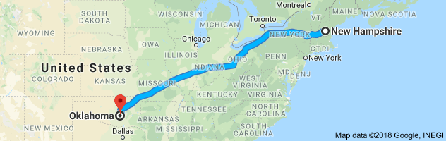 New Hampshire to Oklahoma Auto Transport Route