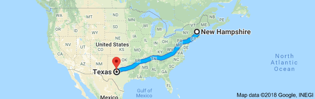 New Hampshire to Texas Auto Transport Route