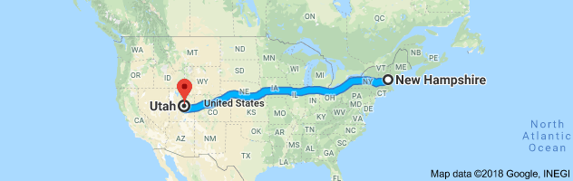 New Hampshire to Utah Auto Transport Route