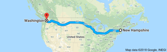 New Hampshire to Washington Auto Transport Route
