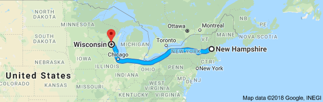 New Hampshire to Wisconsin Auto Transport Route