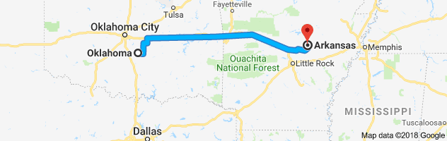 Distance between Oklahoma and Arkansas by car
