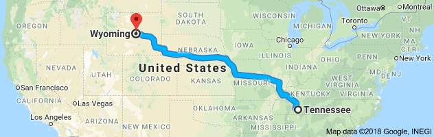 Tennessee to Wyoming Auto Transport Route