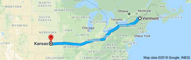 Vermont to Kansas Auto Transport Route
