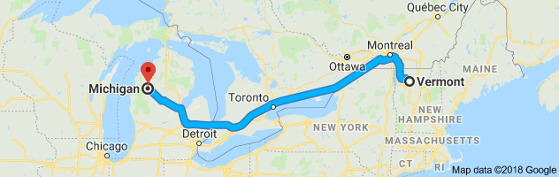 Vermont to Michigan Auto Transport Route