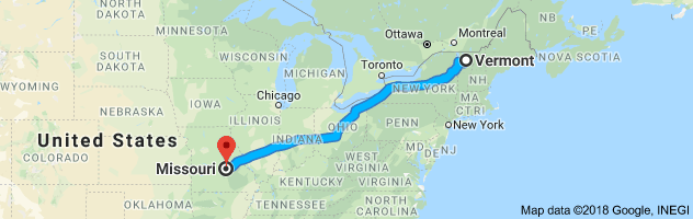 Vermont to Missouri Auto Transport Route