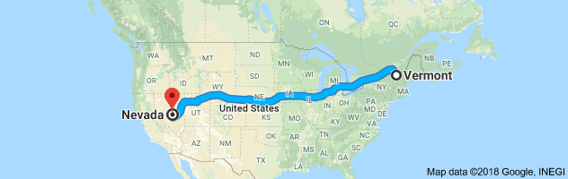 Vermont to Nevada Auto Transport Route