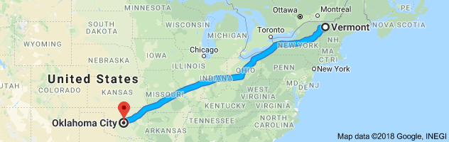 Vermont to Oklahoma Auto Transport Route