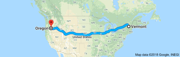 Vermont to Oregon Auto Transport Route