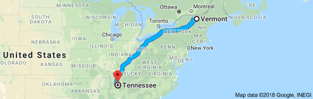 Vermont to Tennessee Auto Transport Route
