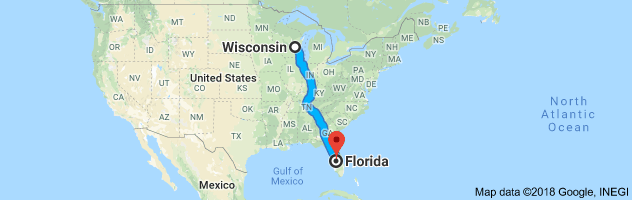 Wisconsin to Florida Auto Transport Route