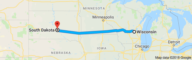 Wisconsin to South Dakota Auto Transport Route